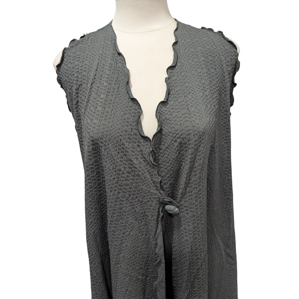 Giselle Shepatin Charcoal Textured V-Neck‎ Sleeveless Duster Vest One Size - Picture 5 of 6